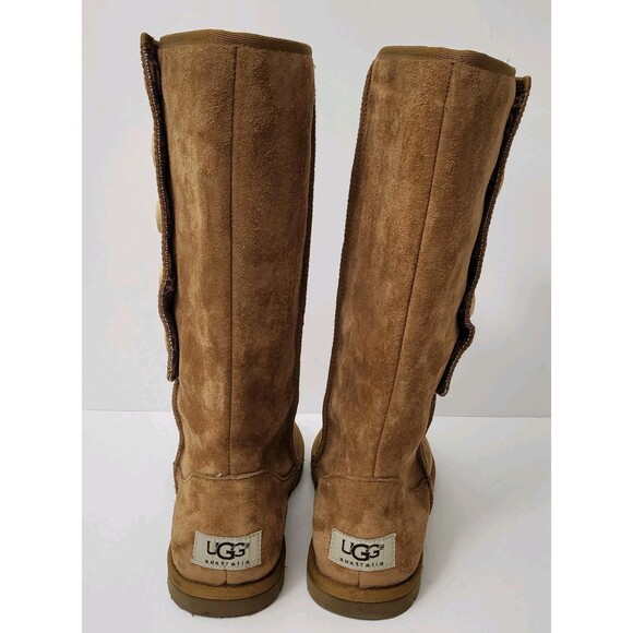 UGG Australia Lo Pro Boots Womens 8 Buttons Fold Over Logo Chestnut Tan Brown - Picture 4 of 9
